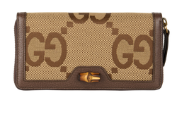 Gucci Jumbo GG Bamboo Wallet, Canvas, Brown, 658634, B/DB, 4*